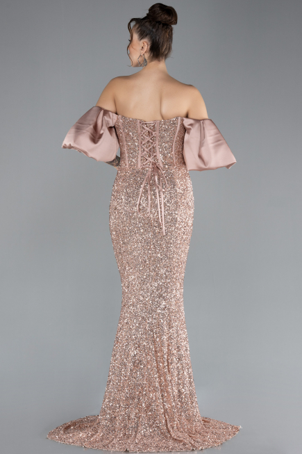 Copper Strapless Sleeve Accessories Long Scaly Evening Gown ABU4308