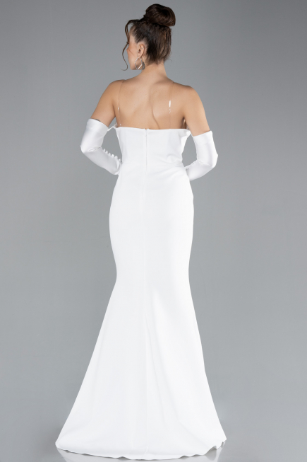 White Strapless Sleeve Accessories Long Mermaid Prom Dress ABU4398