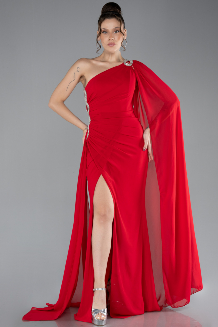 Long Red Chiffon Formal Plus Size Dress ABU4407