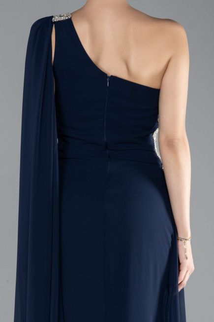 Long Navy Blue Chiffon Formal Plus Size Dress ABU4407