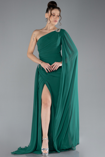 Long Emerald Green Chiffon Formal Plus Size Dress ABU4407