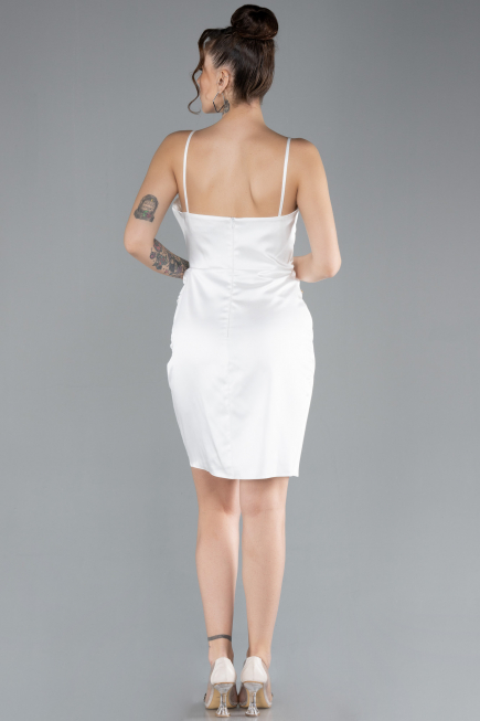 Mini White Satin Cocktail Dress ABK2174