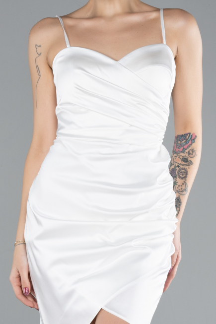 Mini White Satin Cocktail Dress ABK2174