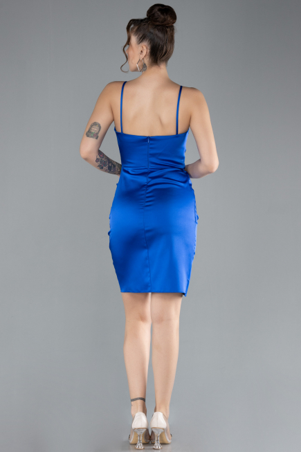 Mini Sax Blue Satin Cocktail Dress ABK2174