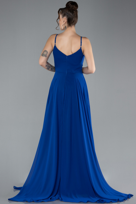 Long Sax Blue Chiffon Prom Gown ABU4412
