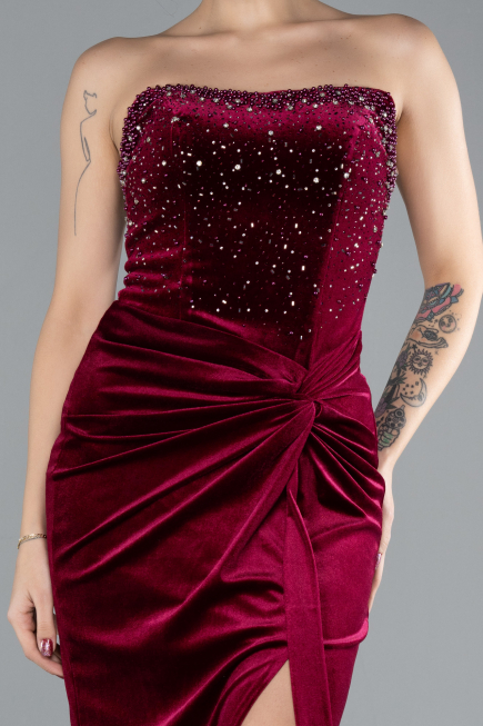 Long Burgundy Velvet Evening Dress ABU4405