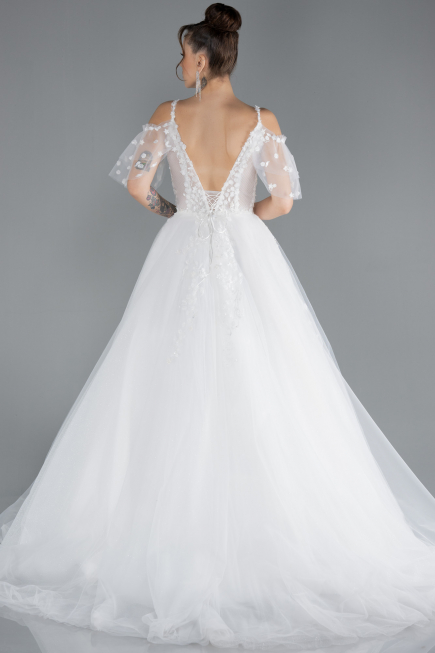 White Guipure Embroidered Long Plus Size Wedding Dress ABU4451