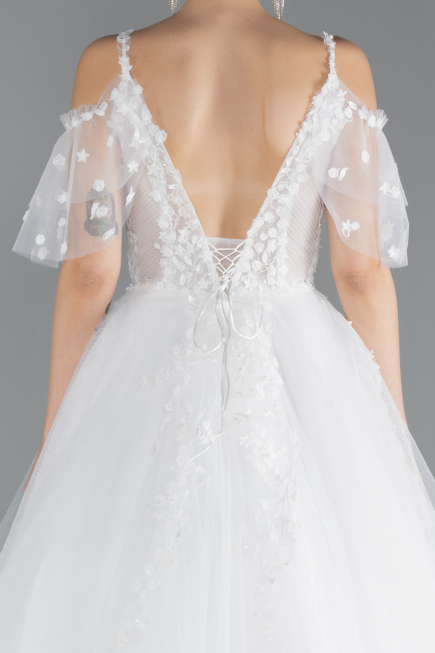 White Guipure Embroidered Long Plus Size Wedding Dress ABU4451