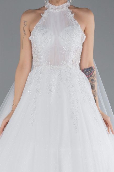 Long White Plus Size Wedding Dress ABU4488
