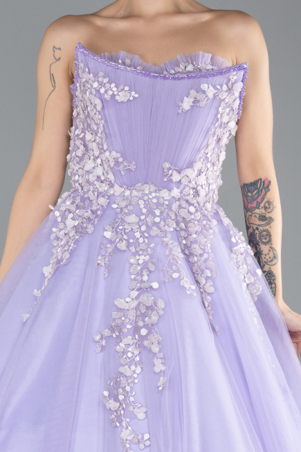 Lila Strapless Dantelle Plus Size Haute Couture Dress ABU4453