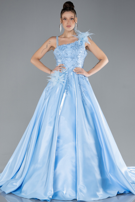 Blue Strappy Beaded Long Princess Haute Couture Dress ABU4438