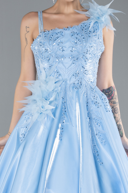 Blue Strappy Beaded Long Princess Haute Couture Dress ABU4438