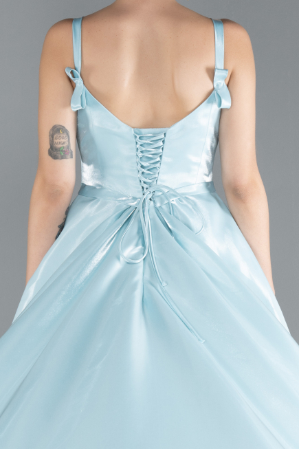 Mint Strappy Satin Long Special Design Evening Dress ABU4448