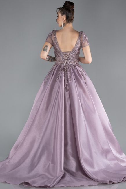 Lavender Short Sleeve Stone Special Design Evening Dress ABU4449
