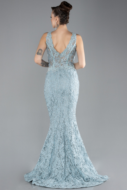 Mint Sleeveless Laced Long Mermaid Prom Gown ABU4493