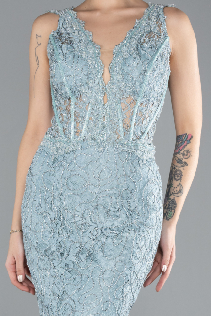Mint Sleeveless Laced Long Mermaid Prom Gown ABU4493