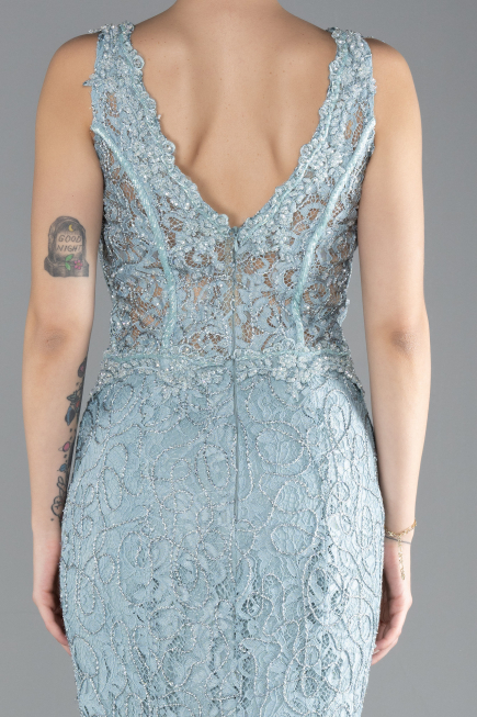 Mint Sleeveless Laced Long Mermaid Prom Gown ABU4493