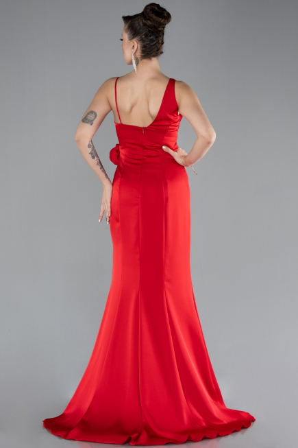 Kırmızı Slit Long Satin Evening Gown ABU4498