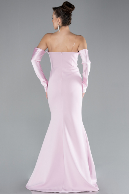 Powder Color Strapless Sleeve Accessories Long Mermaid Prom Dress ABU4398