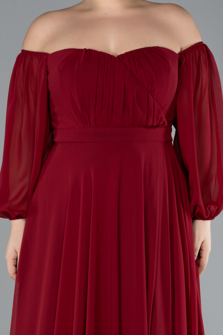 Burgundy Long Chiffon Oversized Evening Dress ABU2597