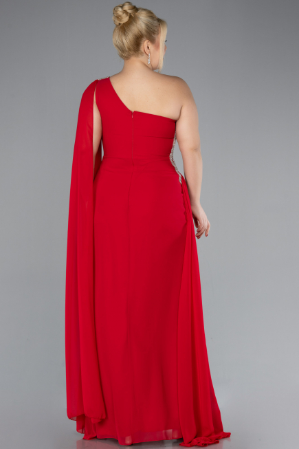 Long Red Chiffon Formal Plus Size Dress ABU4407