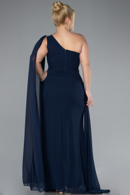 Long Navy Blue Chiffon Formal Plus Size Dress ABU4407