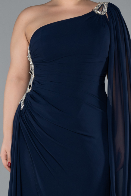 Long Navy Blue Chiffon Formal Plus Size Dress ABU4407