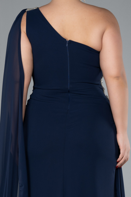 Long Navy Blue Chiffon Formal Plus Size Dress ABU4407