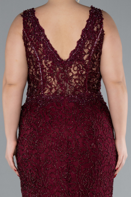 Burgundy Sleeveless Underwire Corset Lace Long Plus Size Evening Gown ABU4504