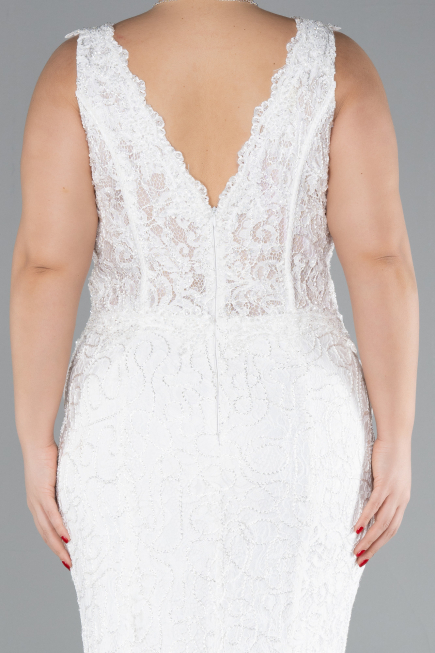 White Sleeveless Underwire Corset Lace Long Plus Size Evening Gown ABU4504