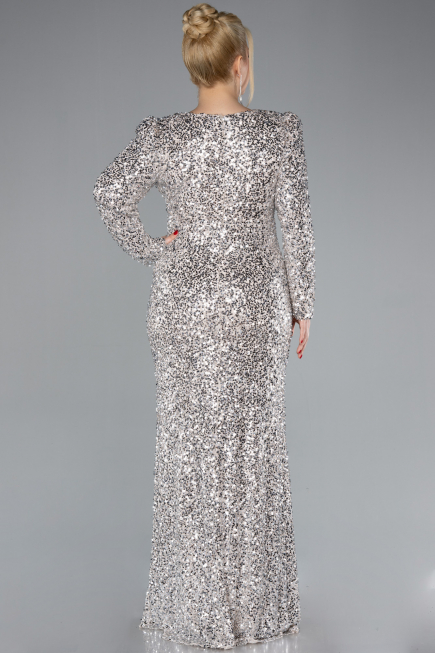 Beige Long Scaly Plus Size Engagement Dress ABU4373