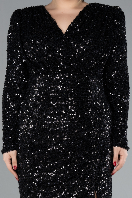 Long Black Scaly Plus Size Engagement Dress ABU4373