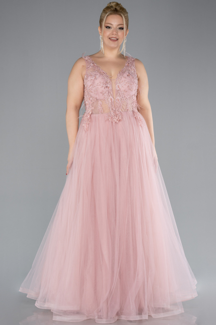 Powder Color Long Plus Size Engagement Dress ABU3719