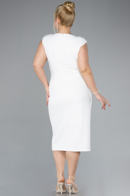White Sleeveless Midi Plus Size Party Dress ABK2190