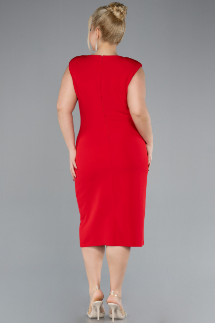 Red Sleeveless Midi Plus Size Party Dress ABK2190