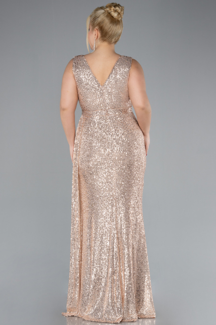 Salmon Long Scaly Plus Size Evening Dress ABU3194