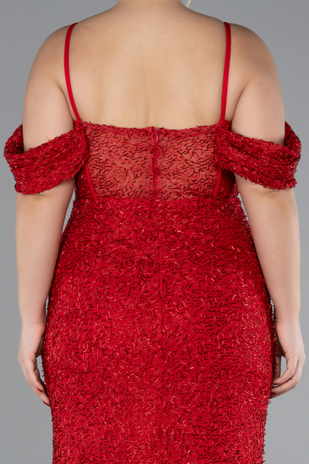 Red Slit Long Stone Plus Size Prom Dress ABU4395