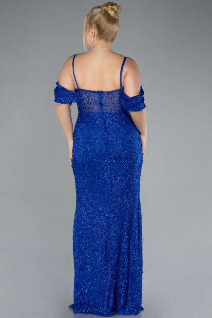 Sax Blue Slit Long Stone Plus Size Prom Dress ABU4395