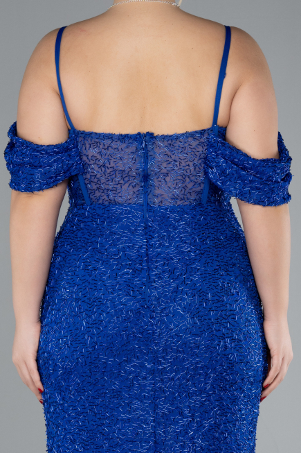 Sax Blue Slit Long Stone Plus Size Prom Dress ABU4395