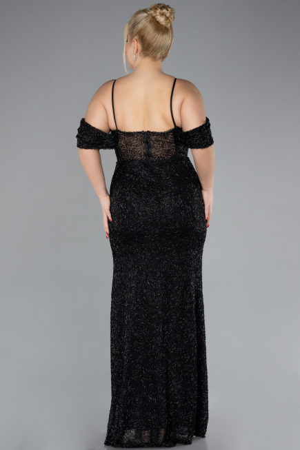 Black Slit Long Stone Plus Size Prom Dress ABU4395