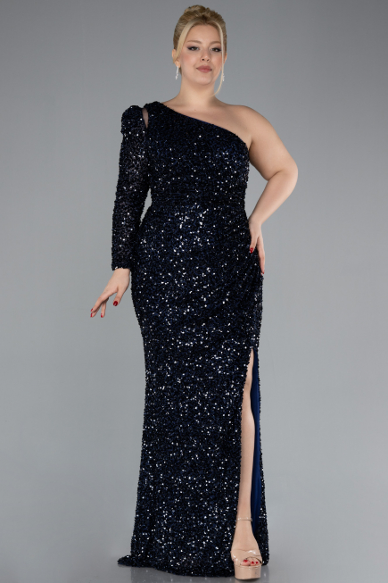 Long Navy Blue Plus Size Engagement Dress ABU4404