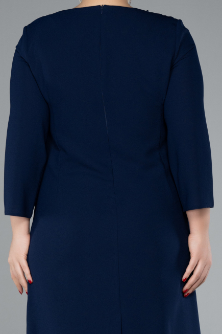 Navy Blue Capri Sleeve Midi Plus Size Invitation Dress ABK2197