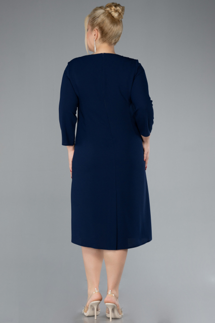 Navy Blue Capri Sleeve Midi Plus Size Invitation Dress ABK2197