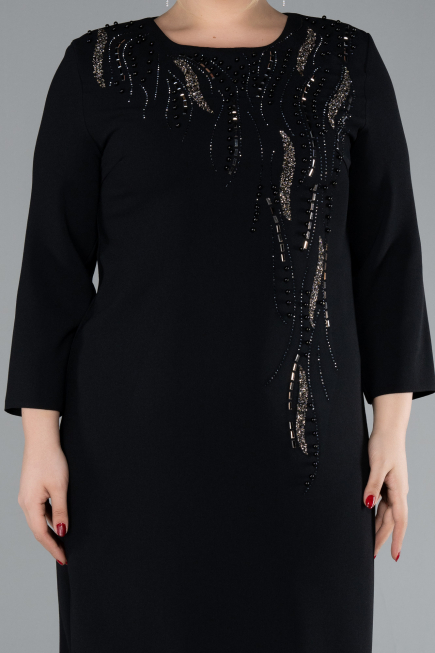 Black Capri Sleeve Midi Plus Size Invitation Dress ABK2197