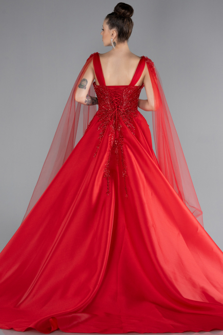 Red Sleeveless Stoned Long Haute Couture Dress ABU4432