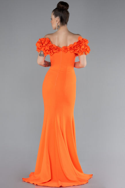Orange Boat Neck Slit Long Evening Dress ABU4080