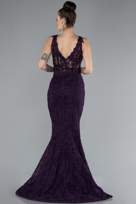 Dark Purple Sleeveless Laced Long Mermaid Prom Gown ABU4493