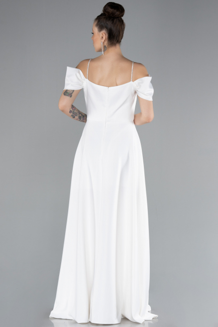 White Slit Long Satin Prom Gown ABU4531