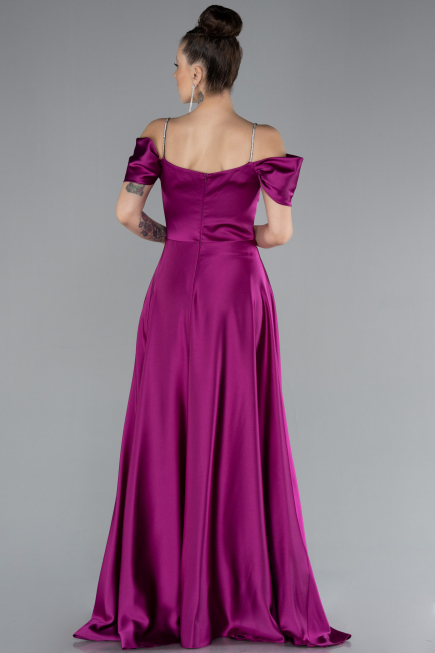 Fuchsia Slit Long Satin Prom Gown ABU4531