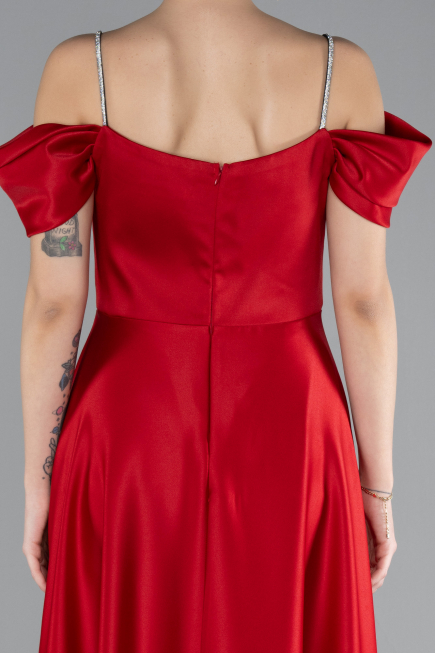 Red Slit Long Satin Prom Gown ABU4531